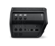 Sistema de audio Bose S1 Base, S1 Pro+ parte trasera, monitor a piso, conexiones audio y corriente