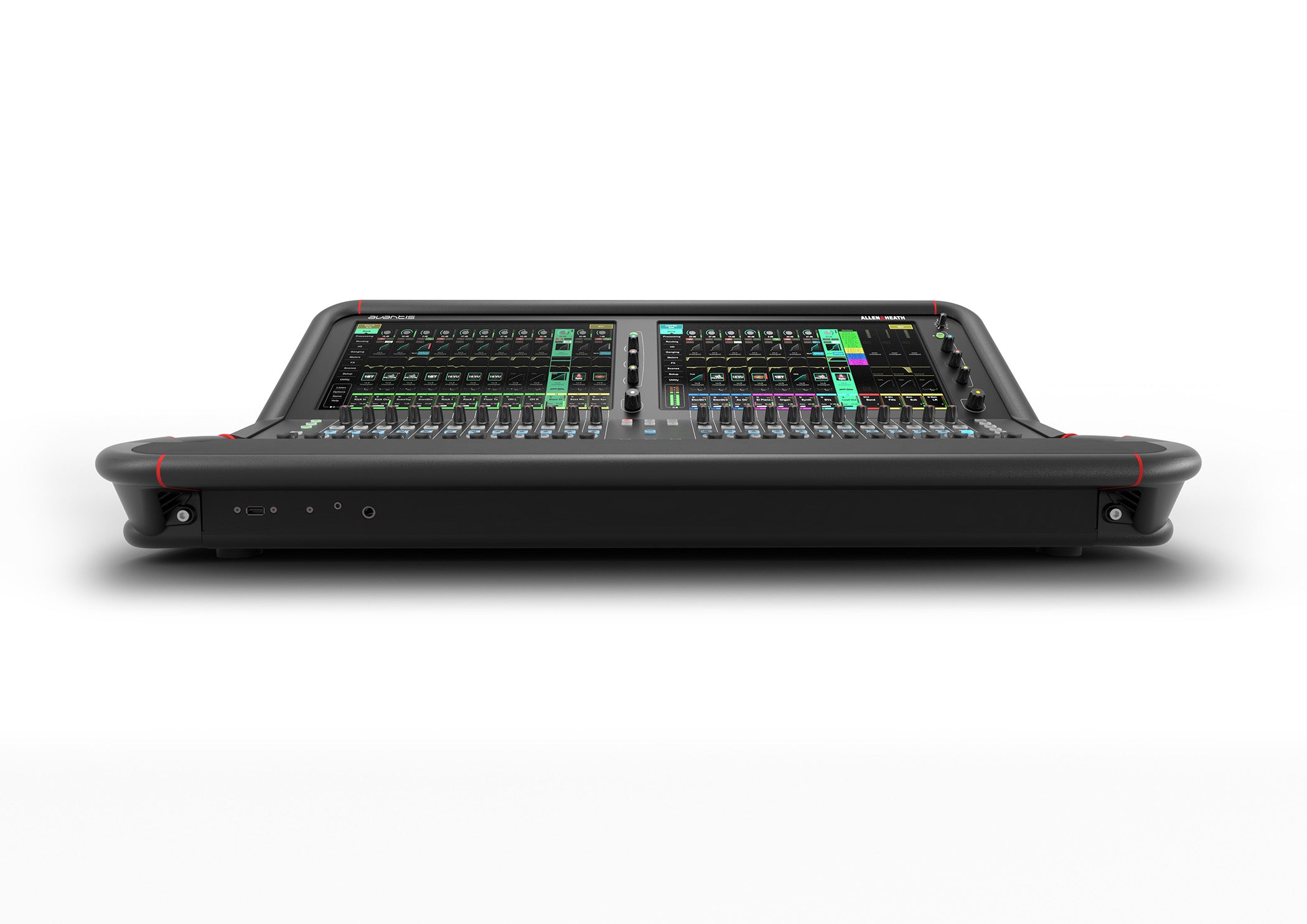 Consola digital Allen & Heath Avantis, de frente, para conciertos y espectáculos, 12 canales, doble pantalla táctil 15.6". Avantis mexico, allen & heath mexico. Avantis