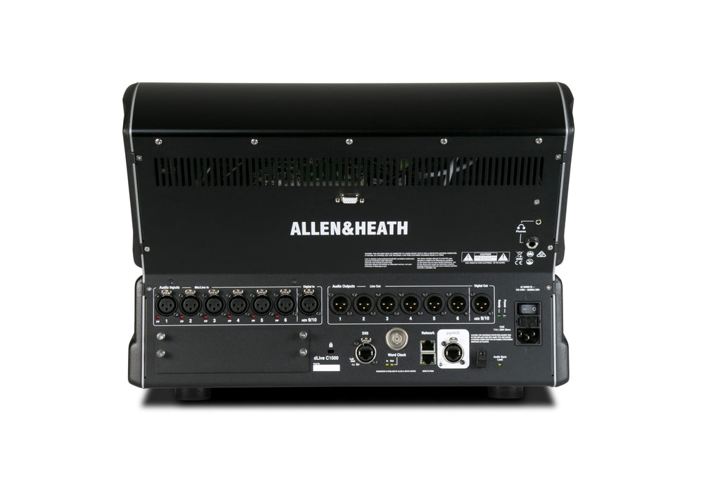 Consola digital Allen & Heath dLive C1500. parte trasera, entradas y salidas, para conciertos y espectáculos, 6 entradas, pantalla táctil 12". dlive mexico