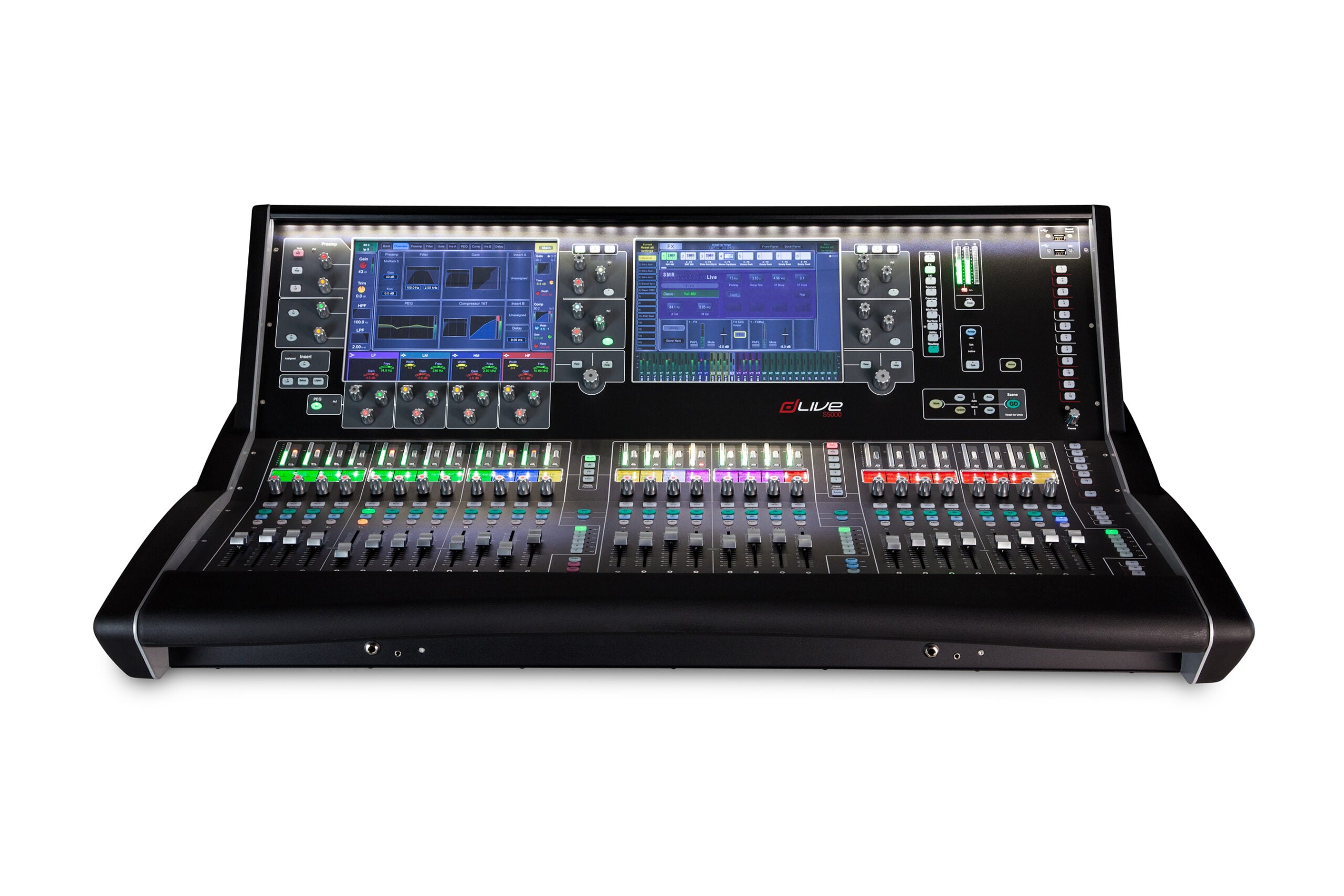 Consola digital Allen & Heath dLive S5000. de frente, Para conciertos y espectáculos, 8 canales, doble pantalla táctil 12". dlive mexico
