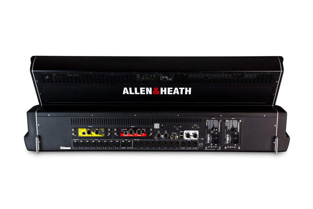 Consola digital Allen & Heath dLive S5000. parte trasra, entradas y salidas, para conciertos y espectáculos, 8 canales, doble pantalla táctil 12". dlive mexico
