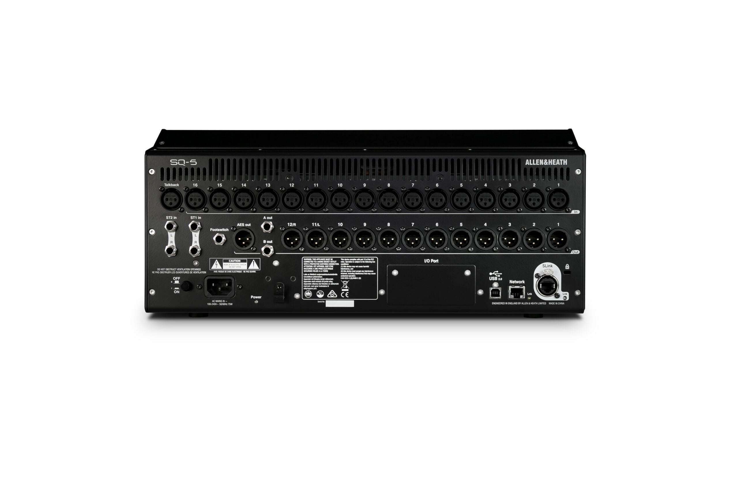 Consola digital Allen & Heath SQ 5, parte trasera, entradas y salidas, allen & heath mexico