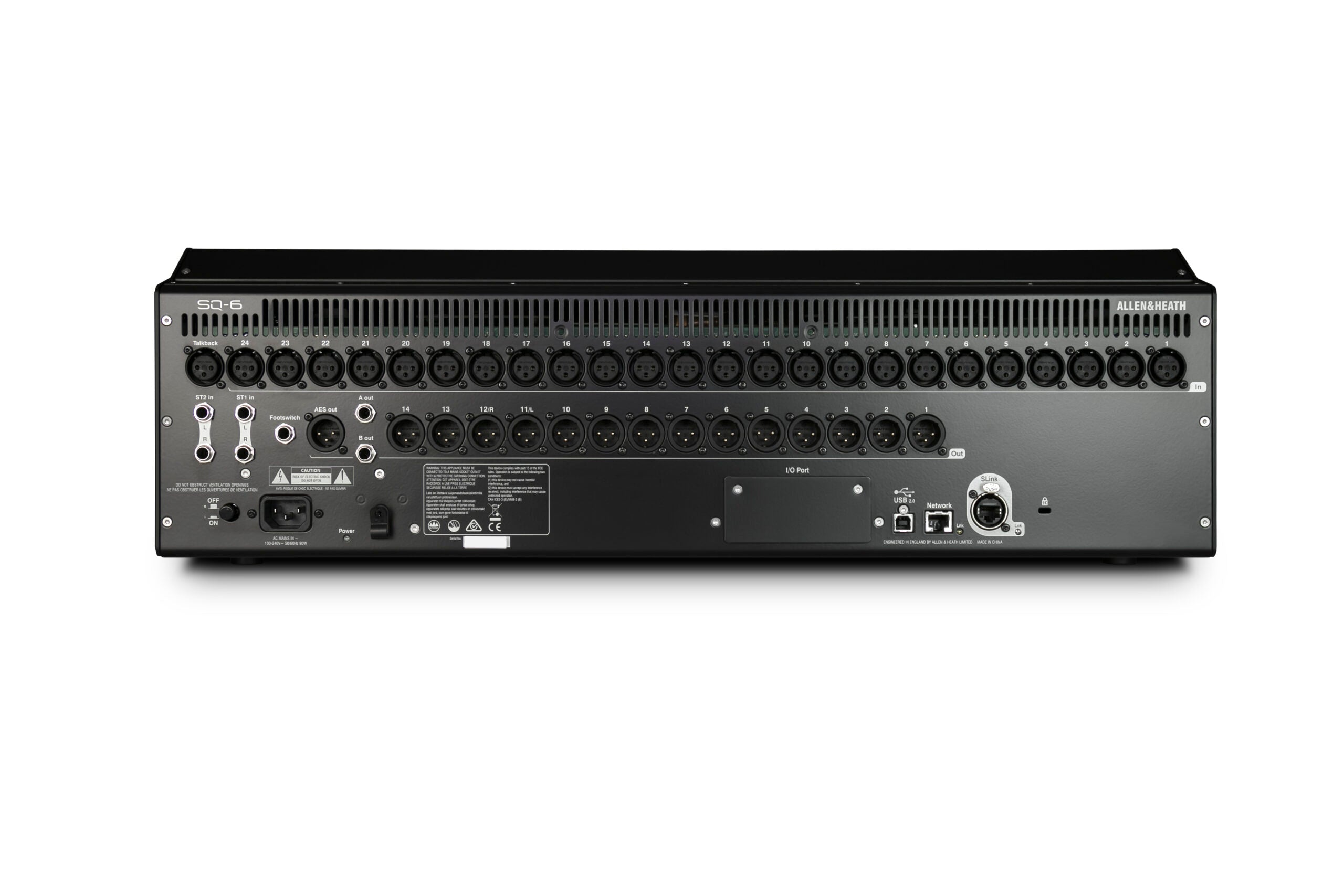 Consola digital Allen & Heath SQ 6, parte trasera, entradas y salidas