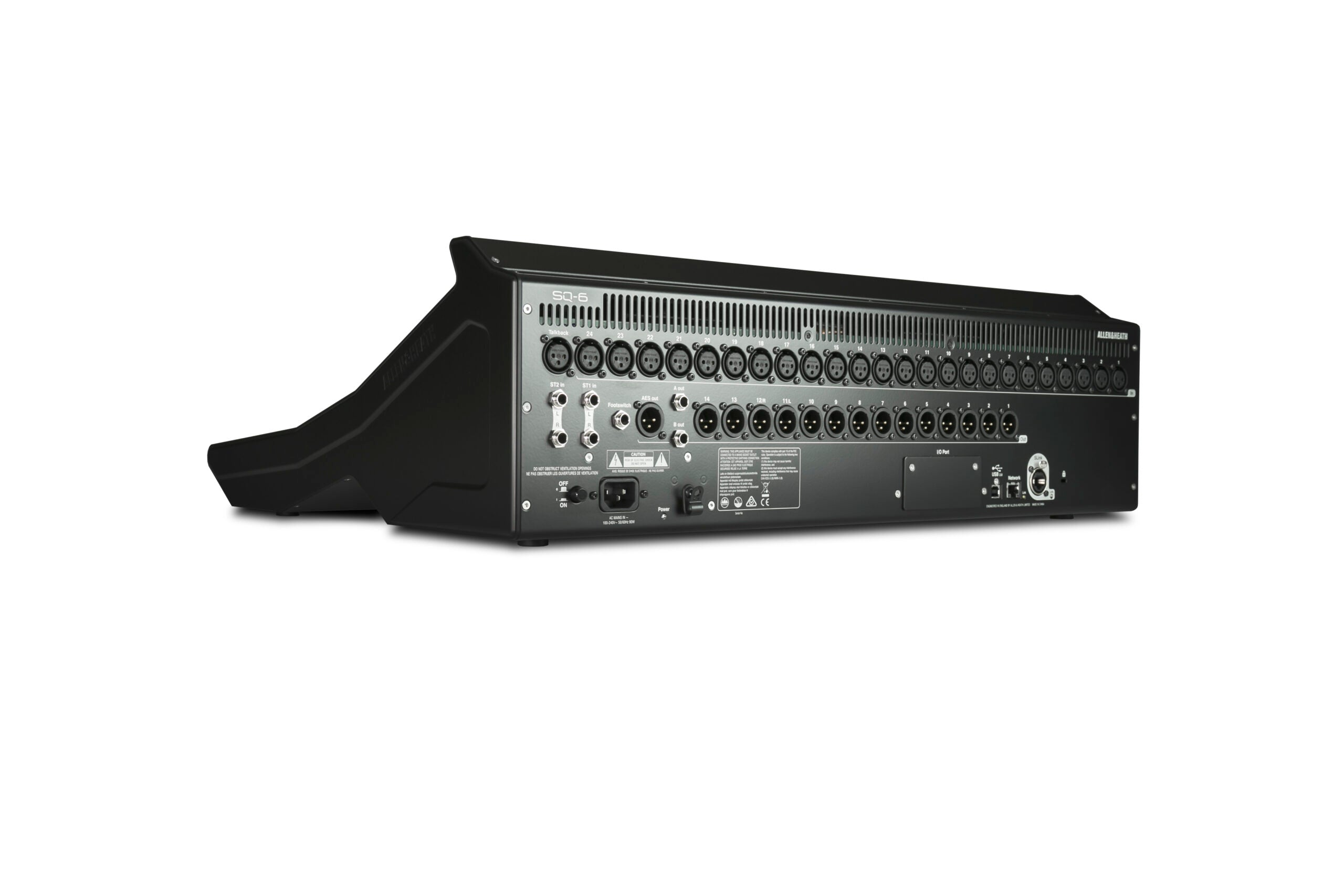 Consola digital Allen & Heath SQ 6, 3/4 parte trasera, entradas y salidas