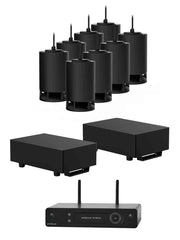 Sistema de audio inalámbrico para instalación colgante, Spottune, OMNI CORD Negro x 8 + 2 Sub, vista frontal