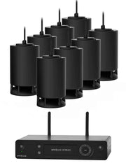 Sistema de audio inalámbrico para instalación colgante, Spottune, OMNI CORD Negro x 8, vista frontal