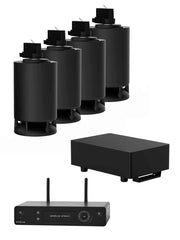 Sistema de audio inalámbrico para instalación en riel, Spottune, OMNI TRACK Negro x 4 + 1 Sub, vista frontal